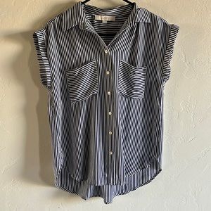 Loft navy/white stripe button up blouse